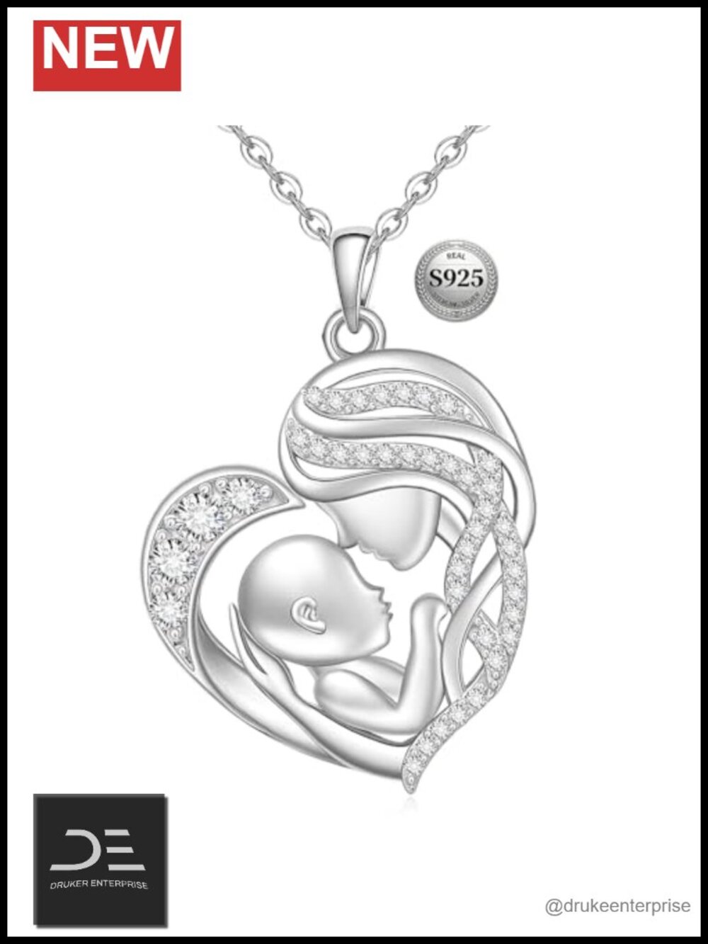 Sterling Silver Mother Son Heart Pendant Necklace from Son for Mom